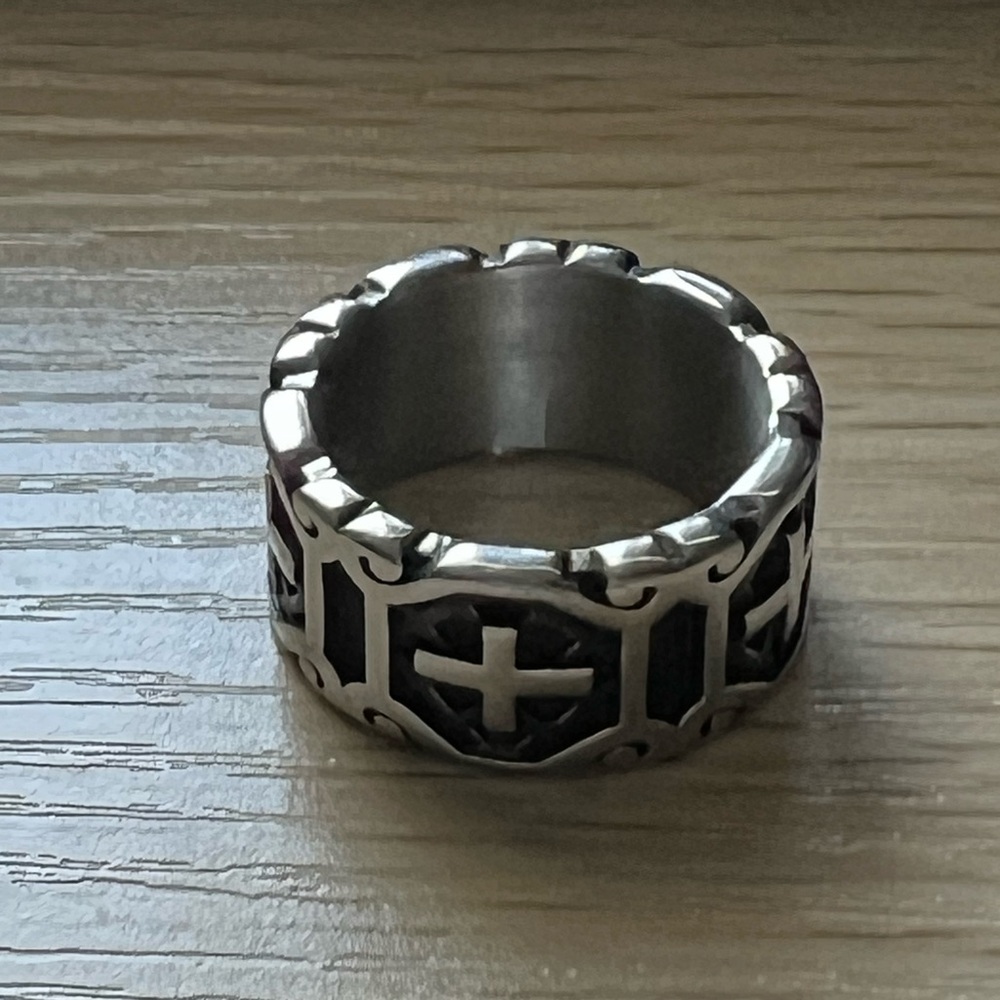 Silver and Black Cross Men's Ring